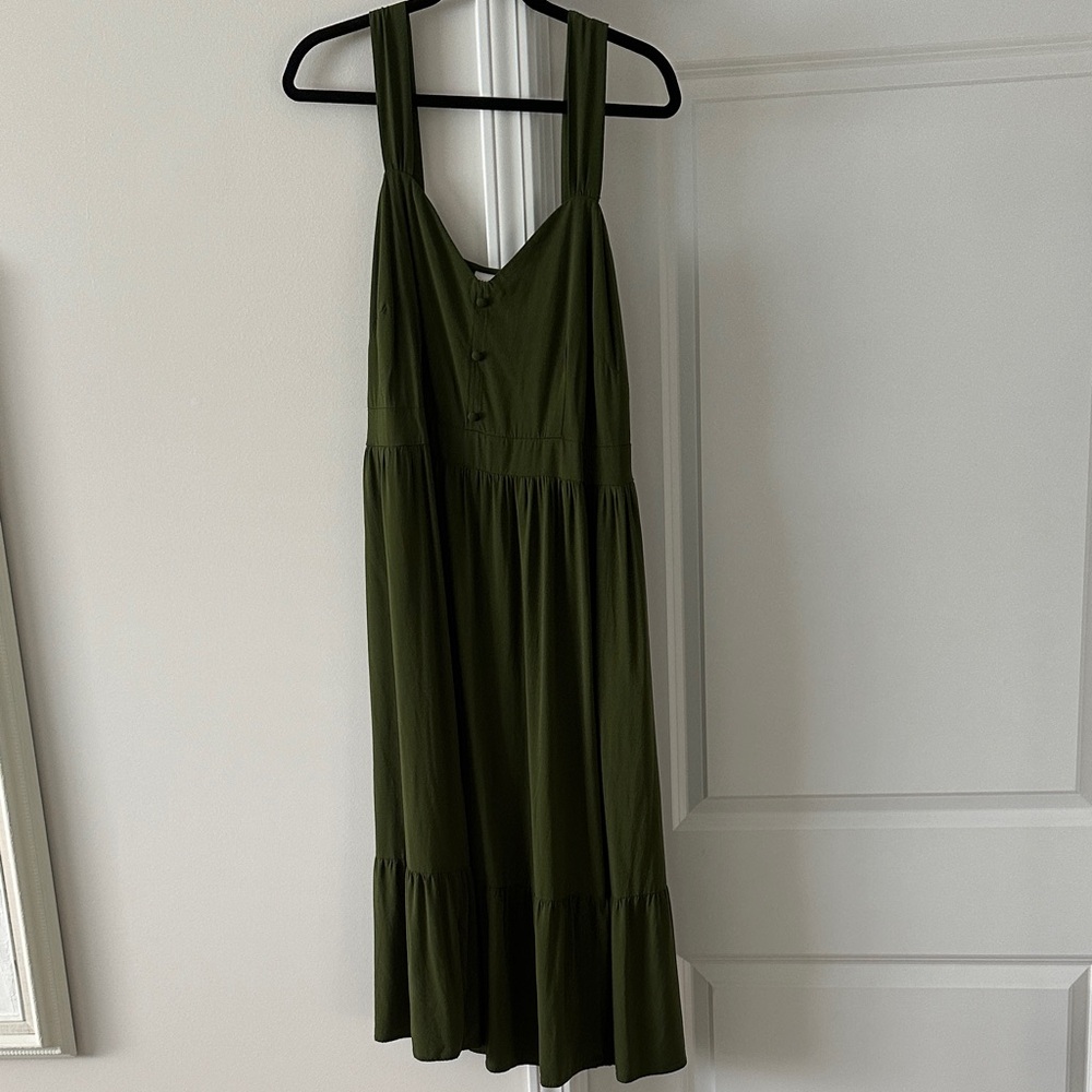 Olive Green Tiered Midi Dress - Women